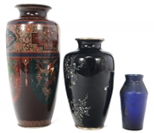 GLASS AND ENAMEL VASES 