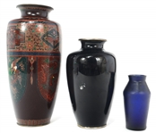 GLASS AND ENAMEL VASES 
