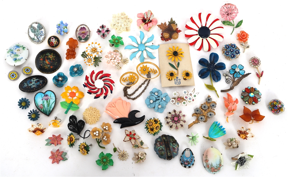 FLORAL BROOCHES & CLIP ON EARRINGS 