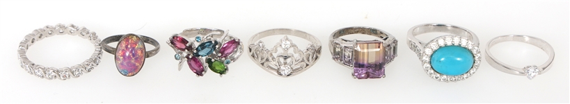 WOMENS STERLING SILVER SEMI-PRECIOUS STONE RINGS 