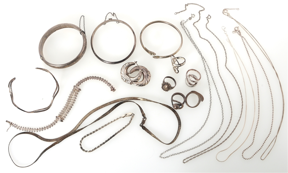 STERLING SILVER BRACELETS, RINGS, & NECKLACES