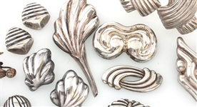STERLING SILVER TAXCO & OTHER BROOCHES & EARRINGS 