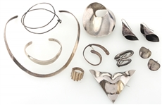 STERLING SILVER NECKLACE, BRACELETS, BROOCHES