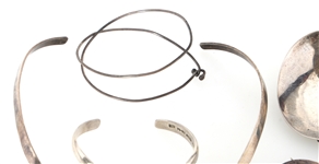 STERLING SILVER NECKLACE, BRACELETS, BROOCHES
