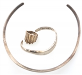 STERLING SILVER NECKLACE, BRACELETS, BROOCHES