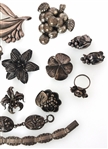 STERLING SILVER FLORAL BROOCHES, BRACELETS, RINGS 