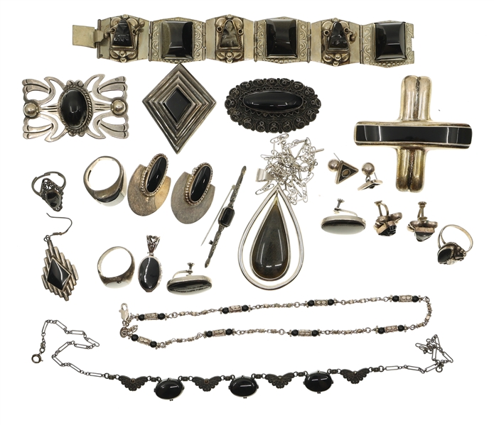 STERLING SILVER BLACK ONYX AND FELDSPAR JEWELRY