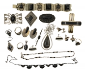 STERLING SILVER BLACK ONYX AND FELDSPAR JEWELRY