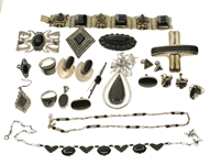 STERLING SILVER BLACK ONYX AND FELDSPAR JEWELRY