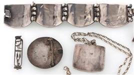STERLING SILVER BRACELET, PENDANTS, AND NECKLACE