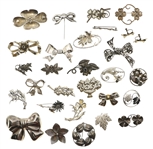 STERLING SILVER FLOWER AND BOW BROOCHES & EARRINGS