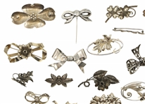 STERLING SILVER FLOWER AND BOW BROOCHES & EARRINGS