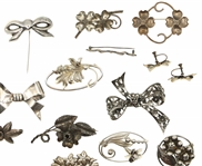 STERLING SILVER FLOWER AND BOW BROOCHES & EARRINGS