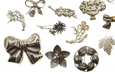 STERLING SILVER FLOWER AND BOW BROOCHES & EARRINGS