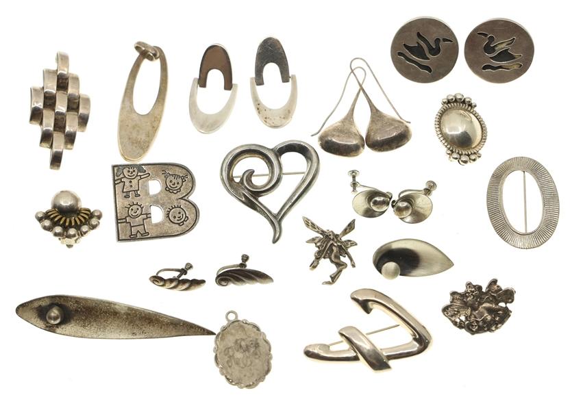 STERLING SILVER CUFF LINKS, EARRINGS, AND BROOCHES 