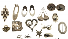 STERLING SILVER CUFF LINKS, EARRINGS, AND BROOCHES 