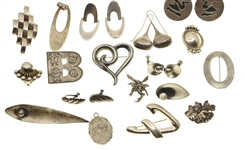 STERLING SILVER CUFF LINKS, EARRINGS, AND BROOCHES 