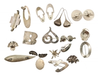 STERLING SILVER CUFF LINKS, EARRINGS, AND BROOCHES 