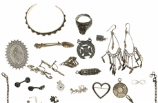 STERLING SILVER NECKLACE, EARRINGS, & BROOCHES