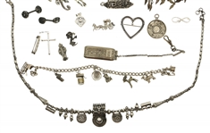 STERLING SILVER NECKLACE, EARRINGS, & BROOCHES