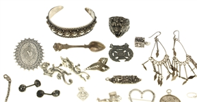 STERLING SILVER NECKLACE, EARRINGS, & BROOCHES