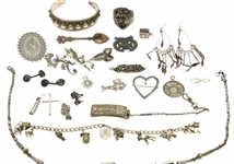 STERLING SILVER NECKLACE, EARRINGS, & BROOCHES