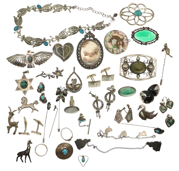 STERLING SILVER PENDANTS, BROOCHES, & HAT PINS