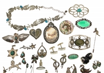 STERLING SILVER PENDANTS, BROOCHES, & HAT PINS