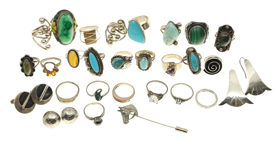 STERLING SILVER RINGS, EARRINGS, AND CUFF LINKS 