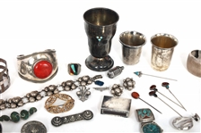 MIXED PURITY SILVER JEWELRY, CUPS, AND ACCESSORIES 