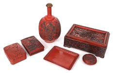 CINNABAR STYLE WOOD AND CERAMIC CONTAINERS