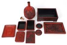 CINNABAR STYLE WOOD AND CERAMIC CONTAINERS