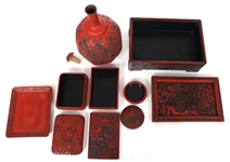 CINNABAR STYLE WOOD AND CERAMIC CONTAINERS