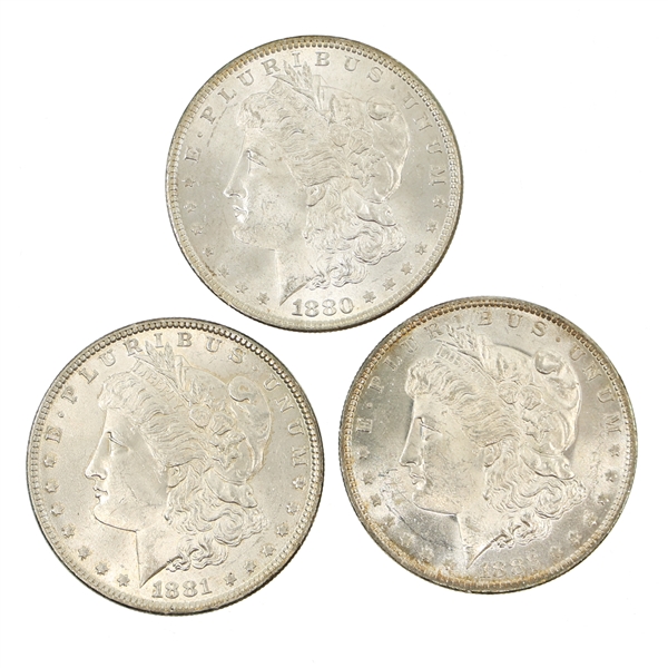 1880-1882 US SILVER MORGAN DOLLAR COINS