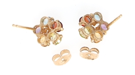 14K YELLOW GOLD MULTI-STONE EARRINGS AND TIE PIN
