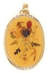 18K YELLOW GOLD AND DIAMOND FLORAL RESIN PENDANT