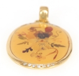 18K YELLOW GOLD AND DIAMOND FLORAL RESIN PENDANT