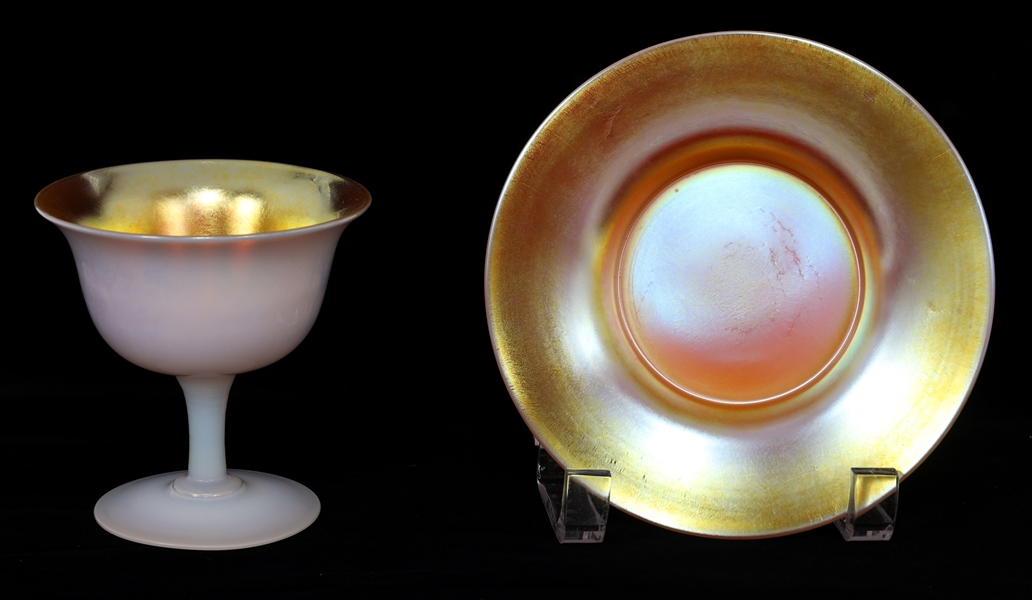 AURENE ART GLASS CUP AND SAUCER