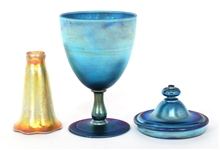L.C. TIFFANY ART GLASS LAMPSHADE AND COMPOTE