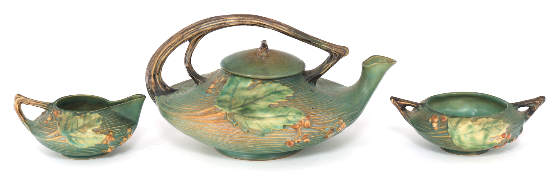 ROSEVILLE BUSHBERRY RUSSET TEAPOT, CREAMER, & SUGAR