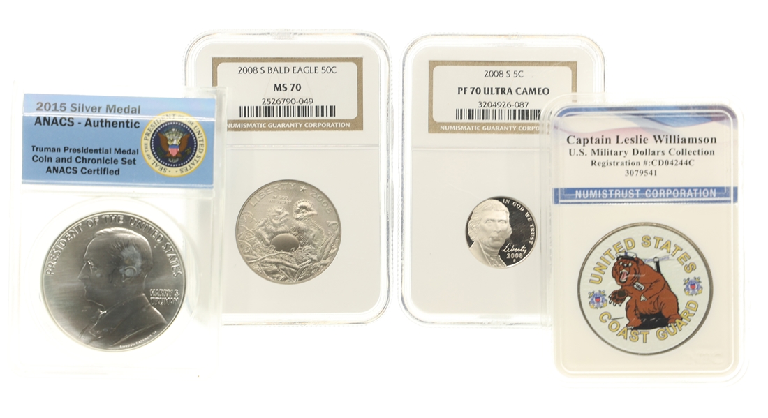 US GRADED COINS & MILITARY COMMEMORATIVE DOLLAR