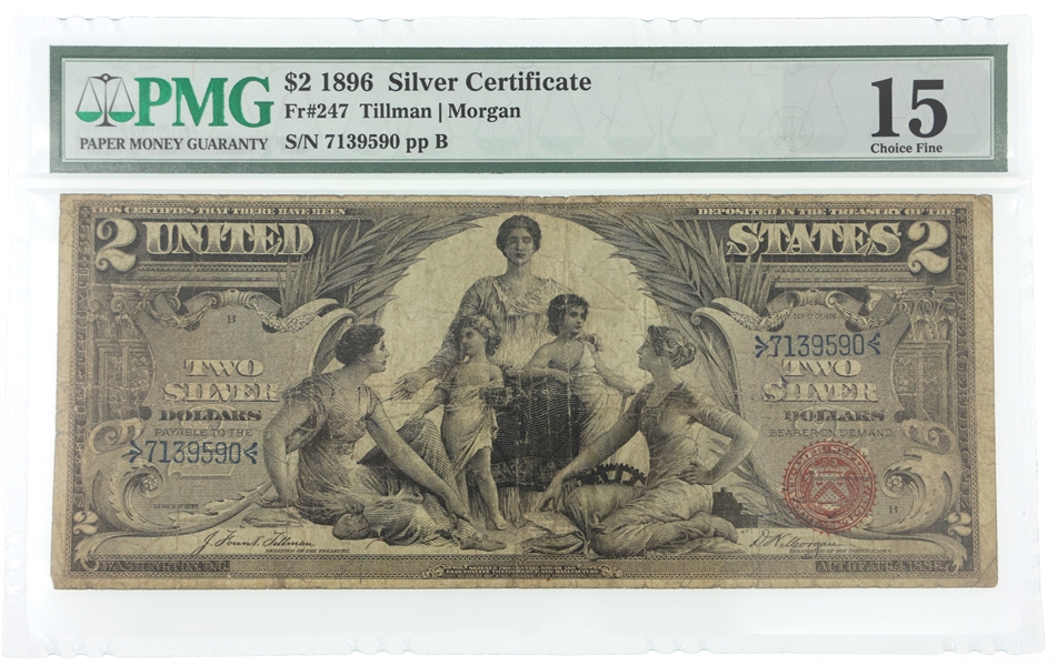 1896 US $2 SILVER CERTIFICATE Fr.247 PMG F15