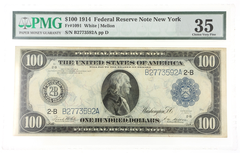 1914 US $100 FEDERAL RESERVE NOTE NEW YORK Fr.1091 PMG