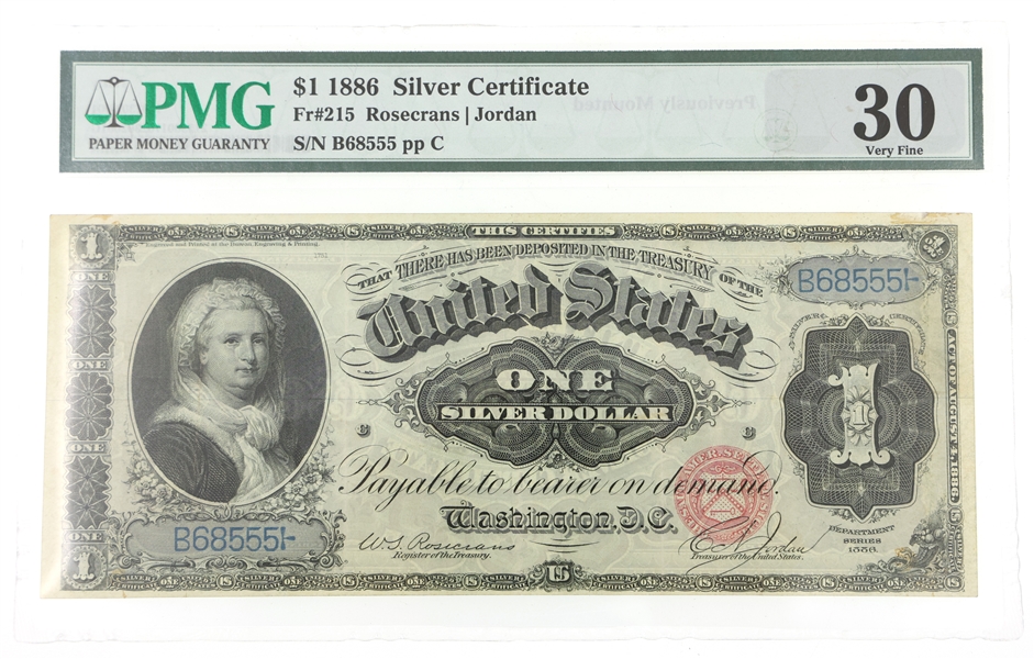 1886 US $1 SILVER CERTIFICATE NOTE Fr.215 PMG VF30