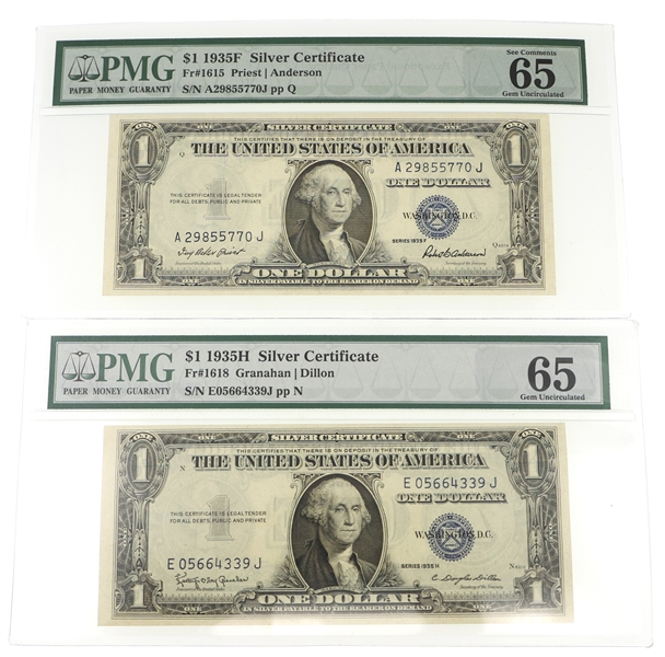 1935H & 1935F US $1 SILVER CERTIFICATE NOTES