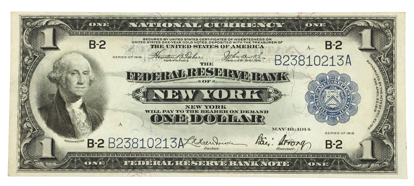 1918 US $1 FEDERAL RESERVE NEW YORK NOTE Fr.712
