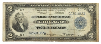 1918 US $2 FEDERAL RESERVE CHICAGO NOTE Fr.765 