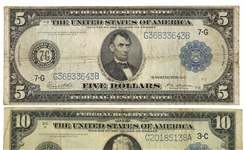 1914 US $5 $10 $20 FEDERAL RESERVE NOTES 