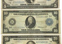 1914 US $5 $10 $20 FEDERAL RESERVE NOTES 