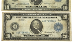 1914 US $5 $10 $20 FEDERAL RESERVE NOTES 